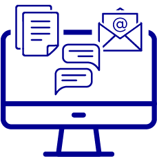Picto ordinateur avec icon mail, sms, document